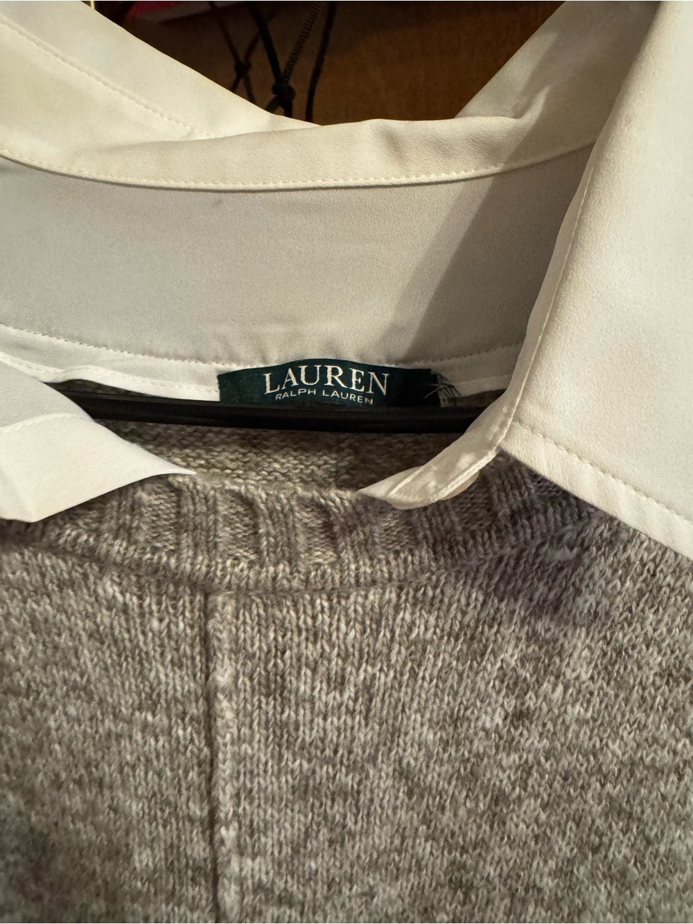 Lauren Ralph Lauren Gray Knit Sweater with White Shirt Detail - Picture 2 of 8